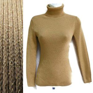 Style Co Petite Turtleneck Knit Lurex Tan Gold PS